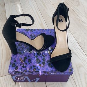 Chelsea Moreland - Serena, Black Suede Block Heel Sandals